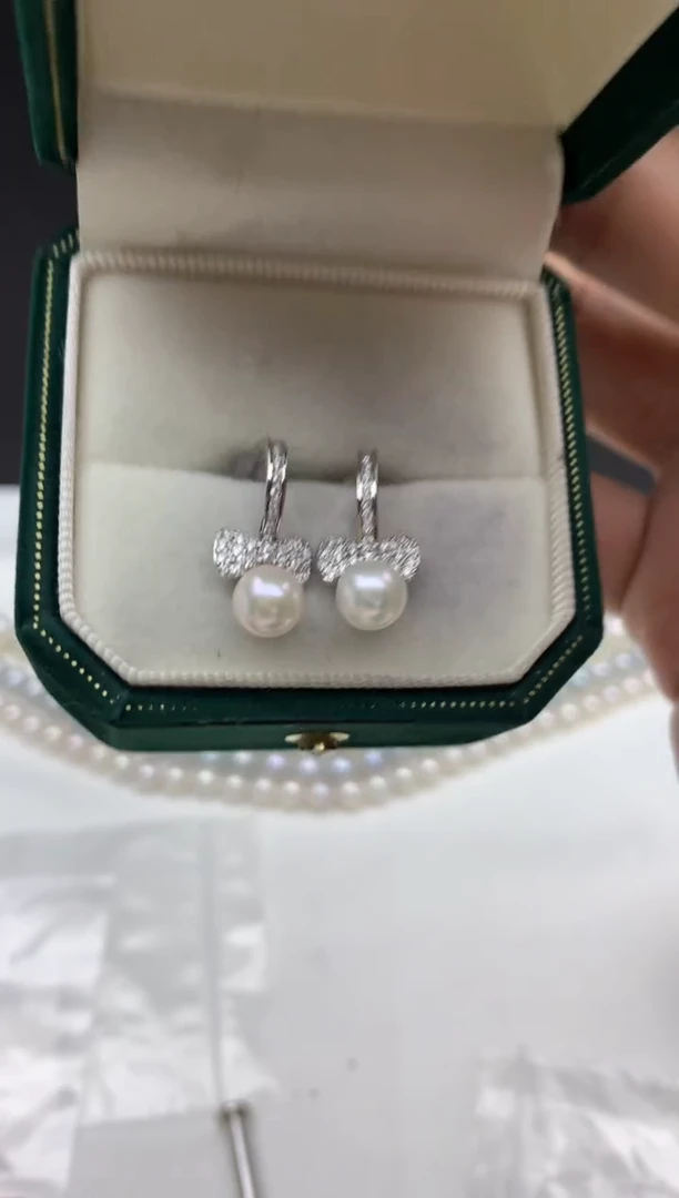 未镶嵌ff海水珍珠akoya白珠耳饰6~7mm
