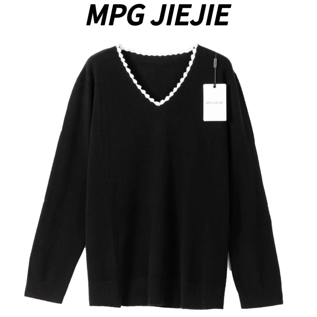 MPG JIEJIE【编织曲】25秋冬绵羊毛领口花边拼接毛衣