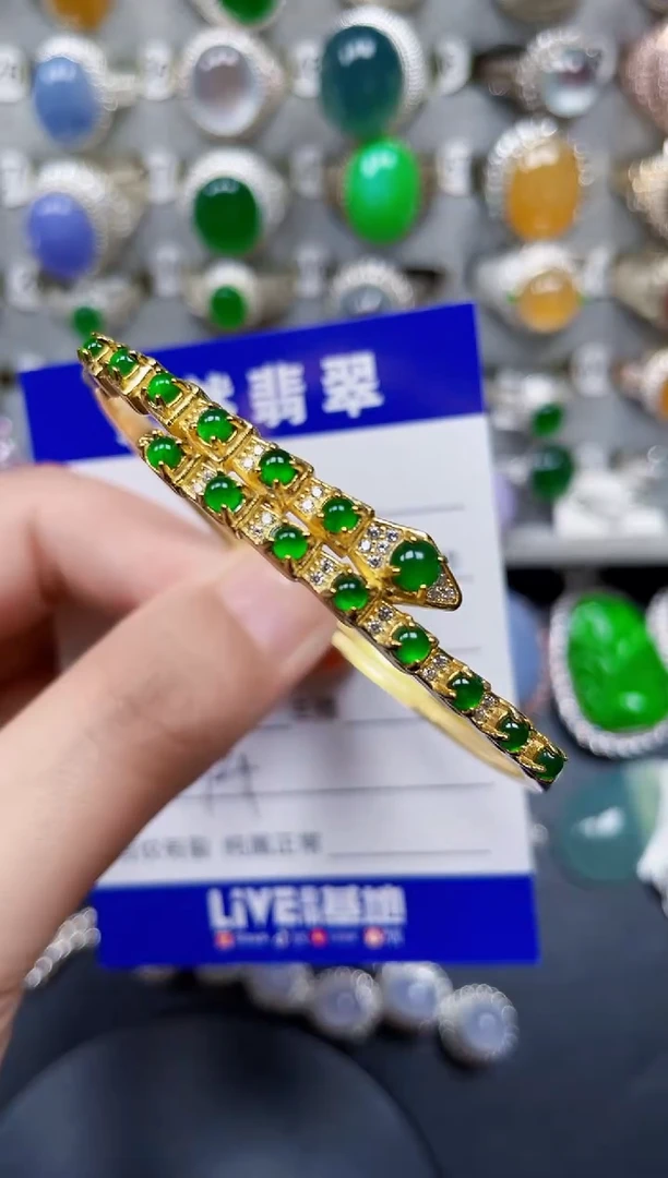 银S925镶嵌手镯翡翠394