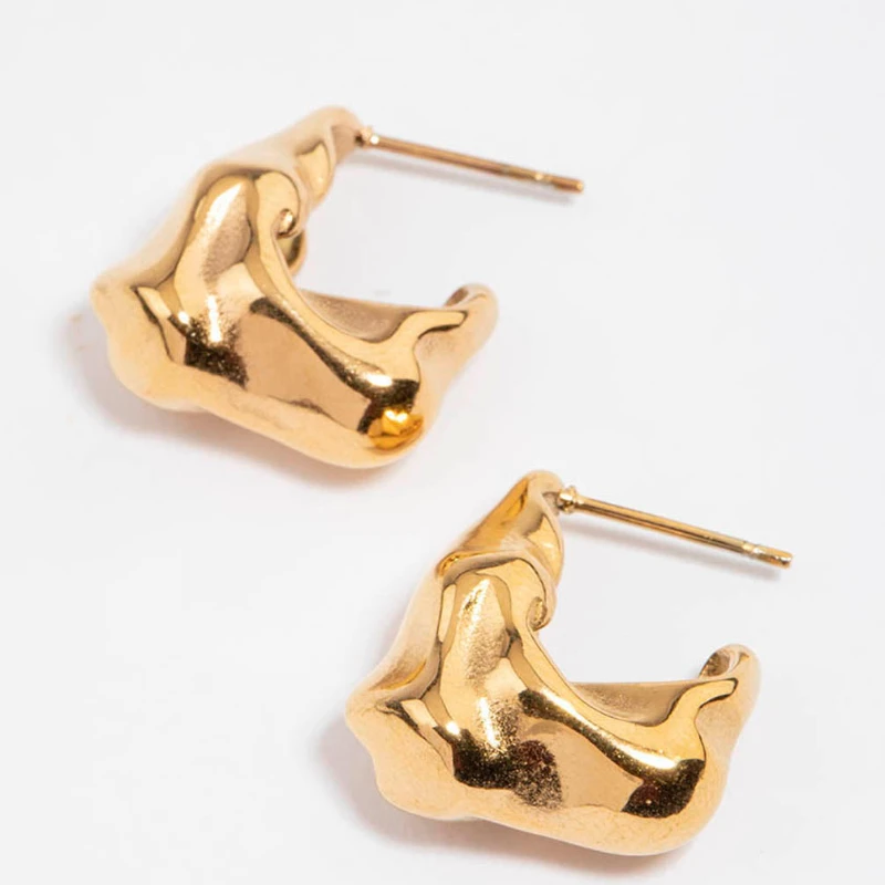 合金耳饰 Lovisa镀金不锈钢不规则耳钉小众设计复古港风气质耳坠