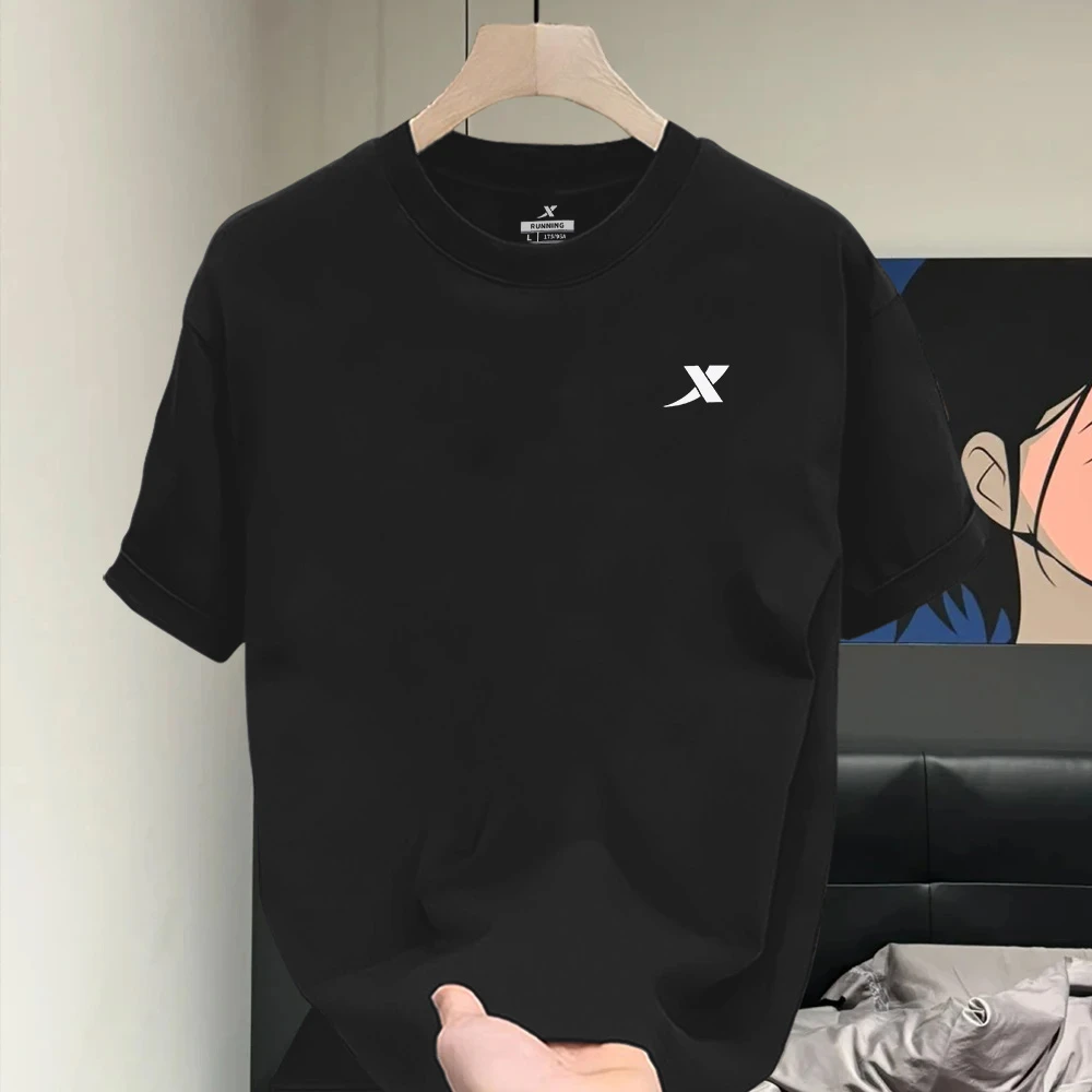 特步官方户外休闲运动服饰圆领体恤上衣黑色半袖宽松健身速干T恤