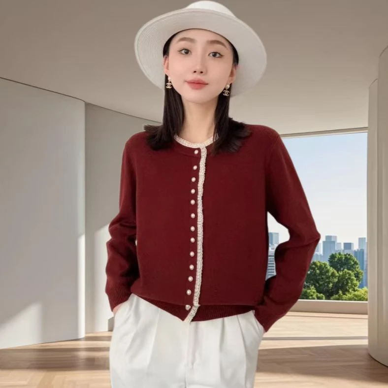 纯色显瘦毛衣外套毛针织衫裙子女装休闲风小香风衫圆领百搭