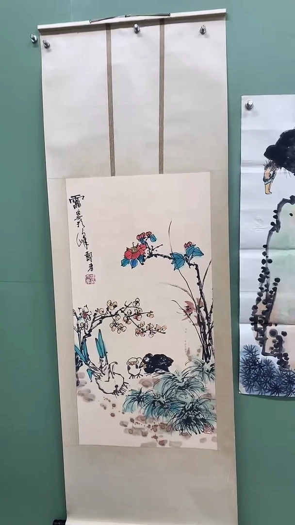 竖款精品三尺花鸟卷轴