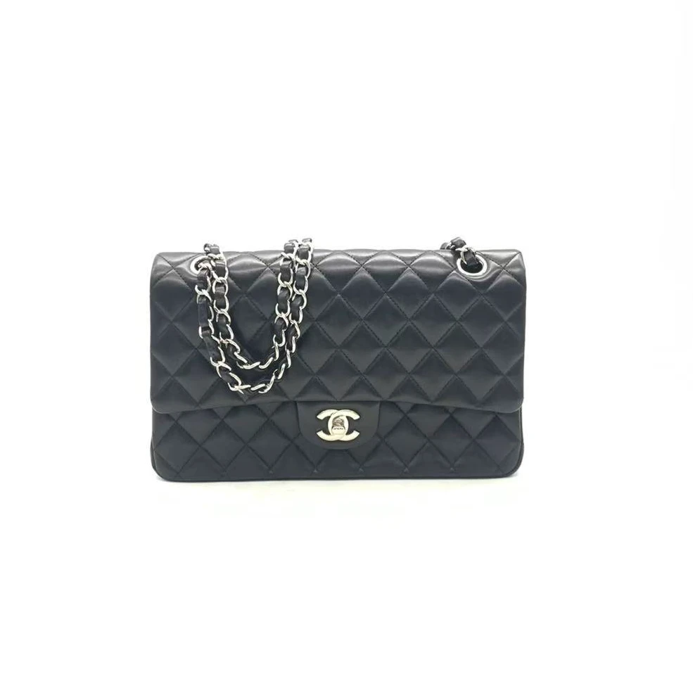 95新 Chanel/香奈儿 【安则专属】黑银光面中号cf链条包/23开