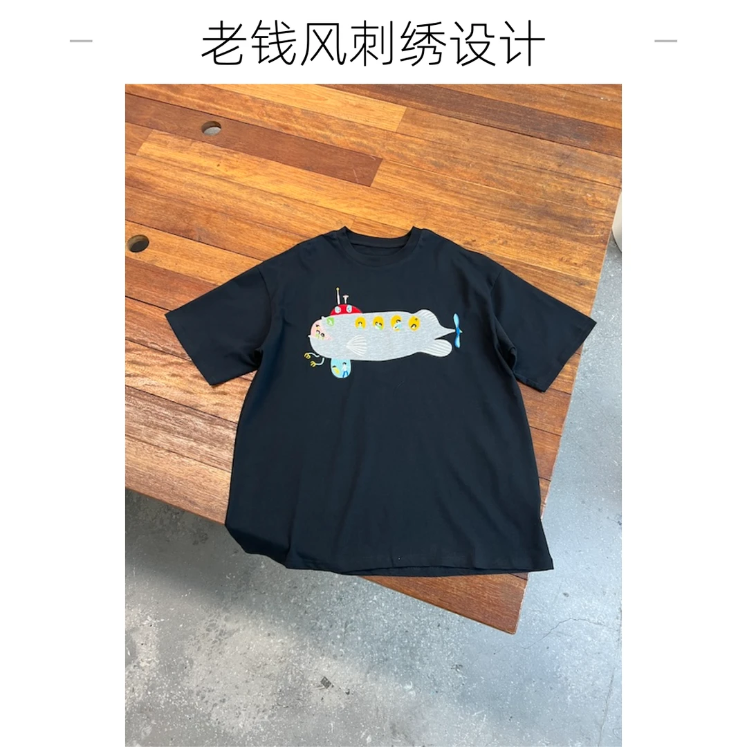 【杨英家定制老钱风精细化刺绣短袖】设计师T恤8271