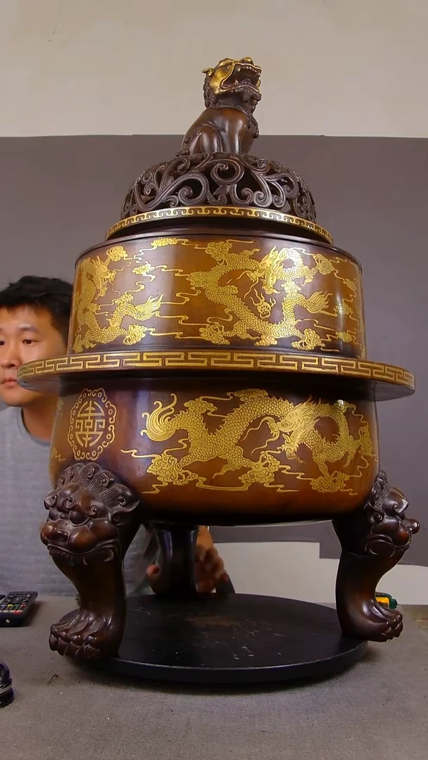 瓷片用****9山水紫铜鎏金造像香炉结缘1111