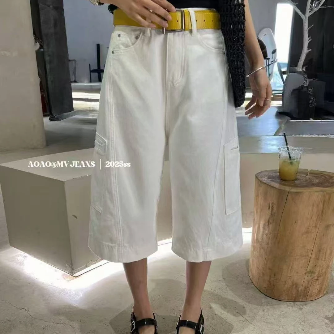 新款常规高腰阔腿裤牛仔裤七分裤夏季休闲裤工装风五分裤时尚裤子