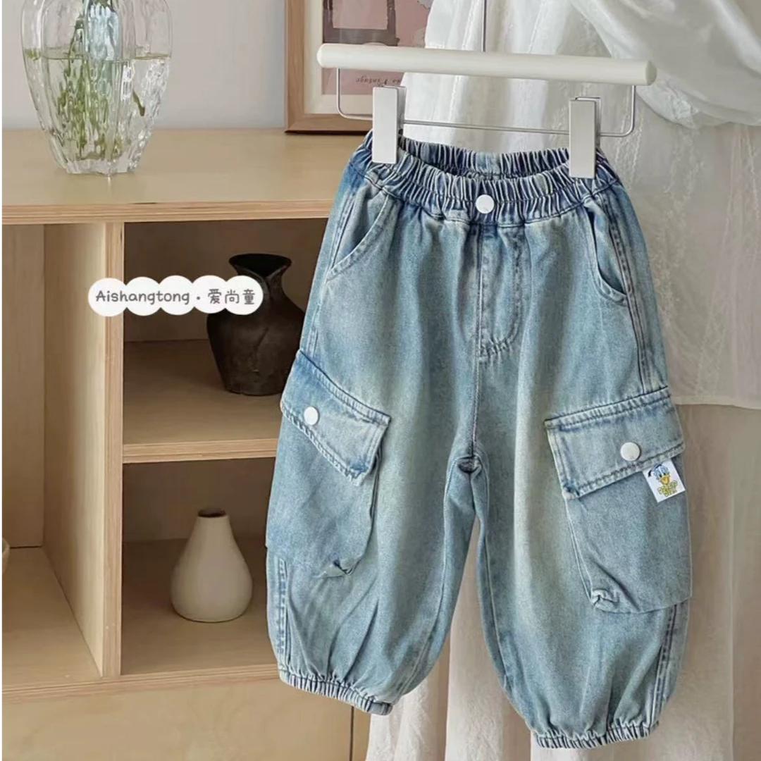 【小鹿家】C2568男童春季新款工装软牛仔裤