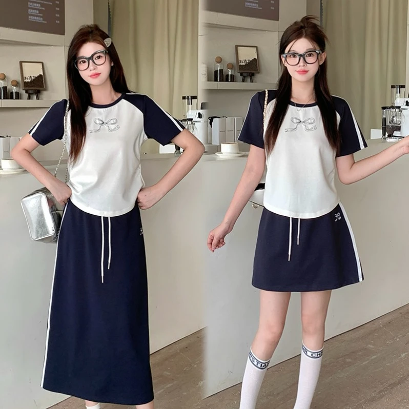 【运费补贴】夏款胖mm大码女韩休闲撞色短袖长短款套装19900+19929