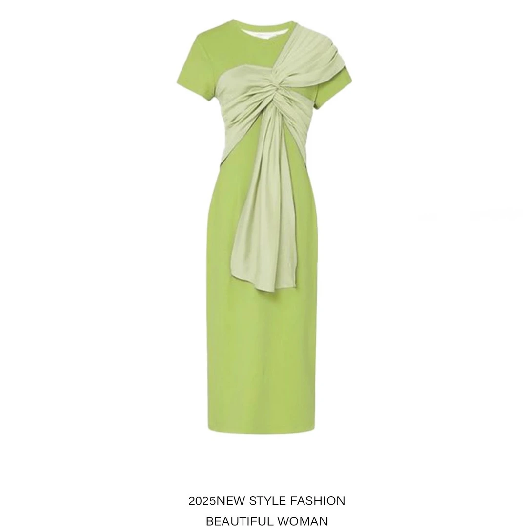 连衣裙女2025年夏季新款时尚法式气质别致收腰显瘦小众设计感长裙