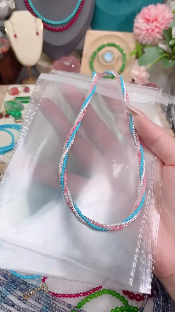 欧泊银S925镶嵌颈饰三拼麻花99