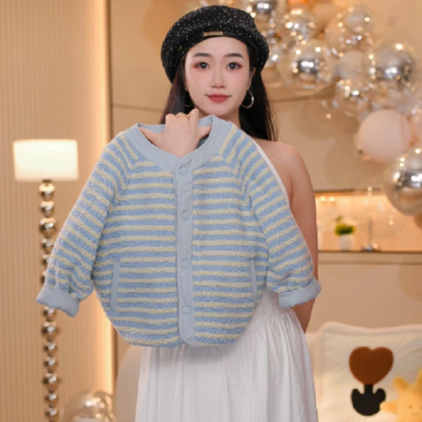 【九糖】女童蓝色外套2025秋冬季新款中大童洋气加厚上衣