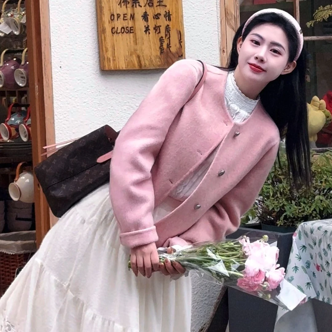 春日物语小香风极简小个子短款双面全毛羊毛外套2025春装新款上新