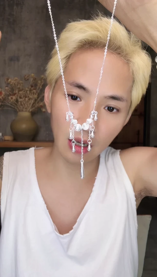 无吊坠925银猫眼珠流苏项链