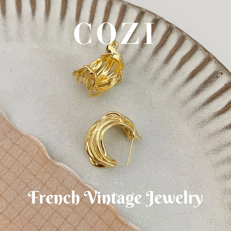 COZI 铜合金耳饰 蔻姿轻奢复古ins素款简约耳环设计小众女士耳环