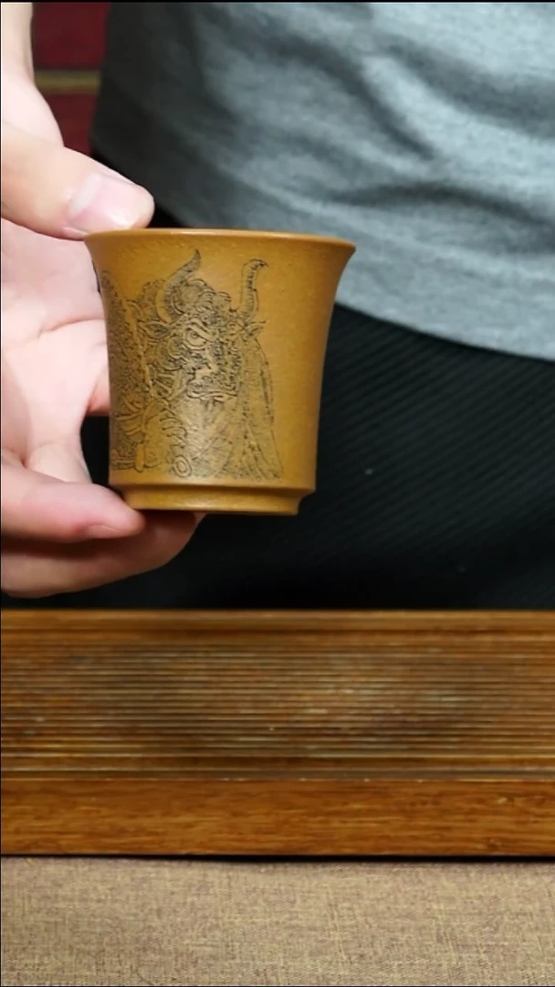 茶杯紫砂南柯记全手刻牛转乾坤杯