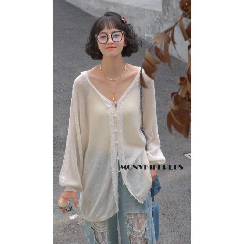 MoNvKiKiPlus2“万次心动 “马海羊毛蕾丝宽松轻奢慵懒风毛衣#1036