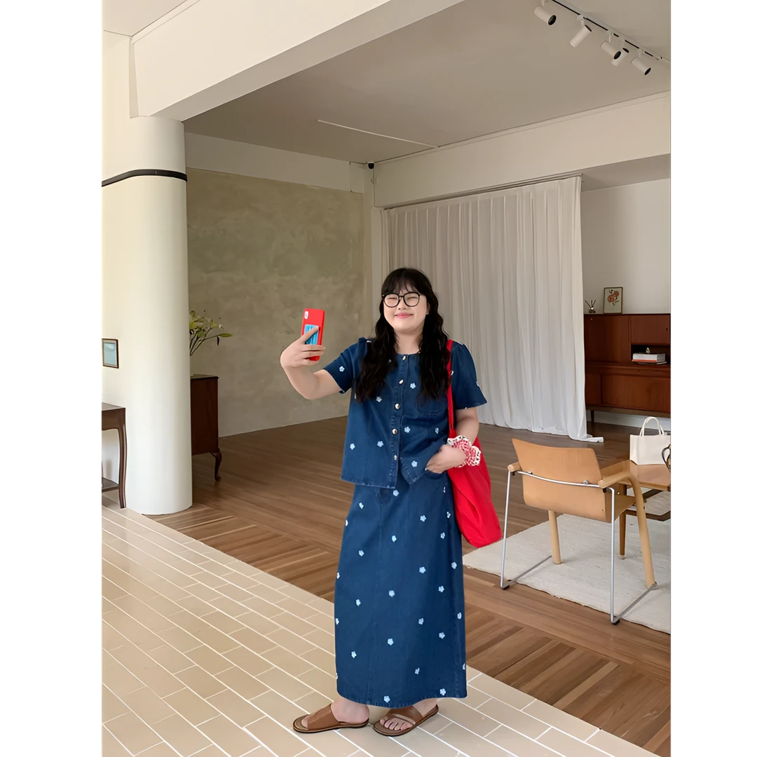 现货【鱼白专属】运补-6-学院风减龄印花套装 1189