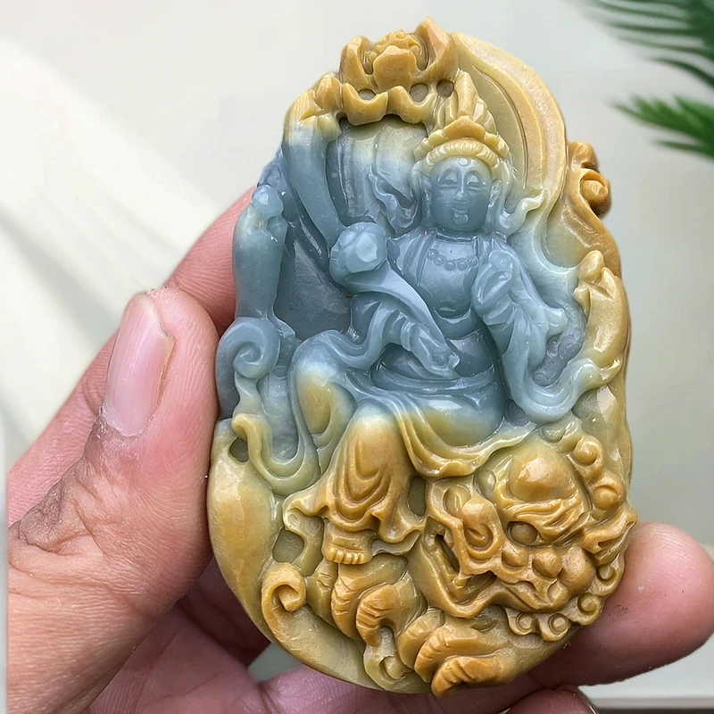 天然翡翠属兔守护神文殊菩萨包抛光3天尺寸：74二姐手镯定制直播间