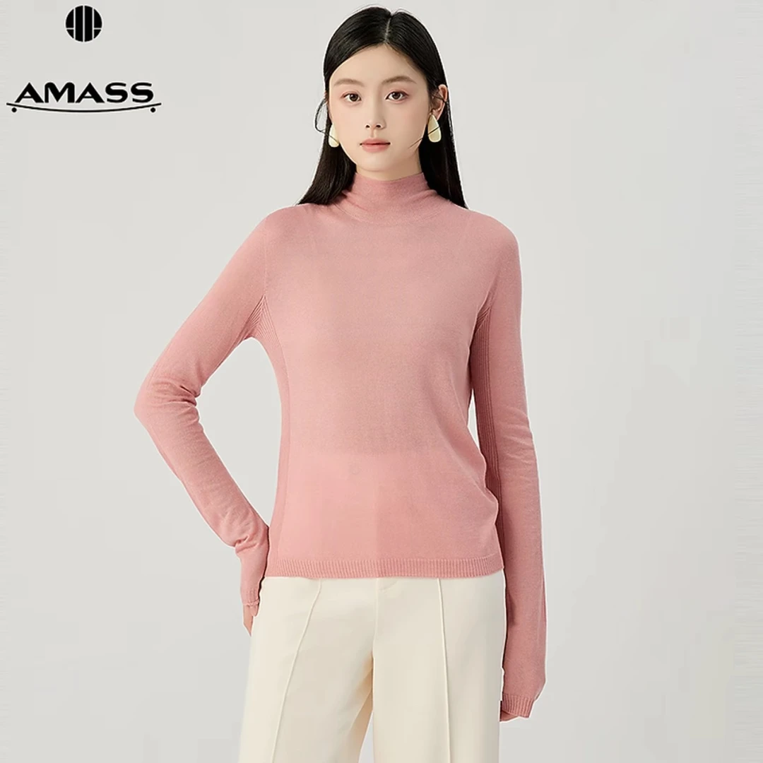 阿玛施AMASS 新款女装舒适时尚百搭纯色半高领套头针织衫女538092
