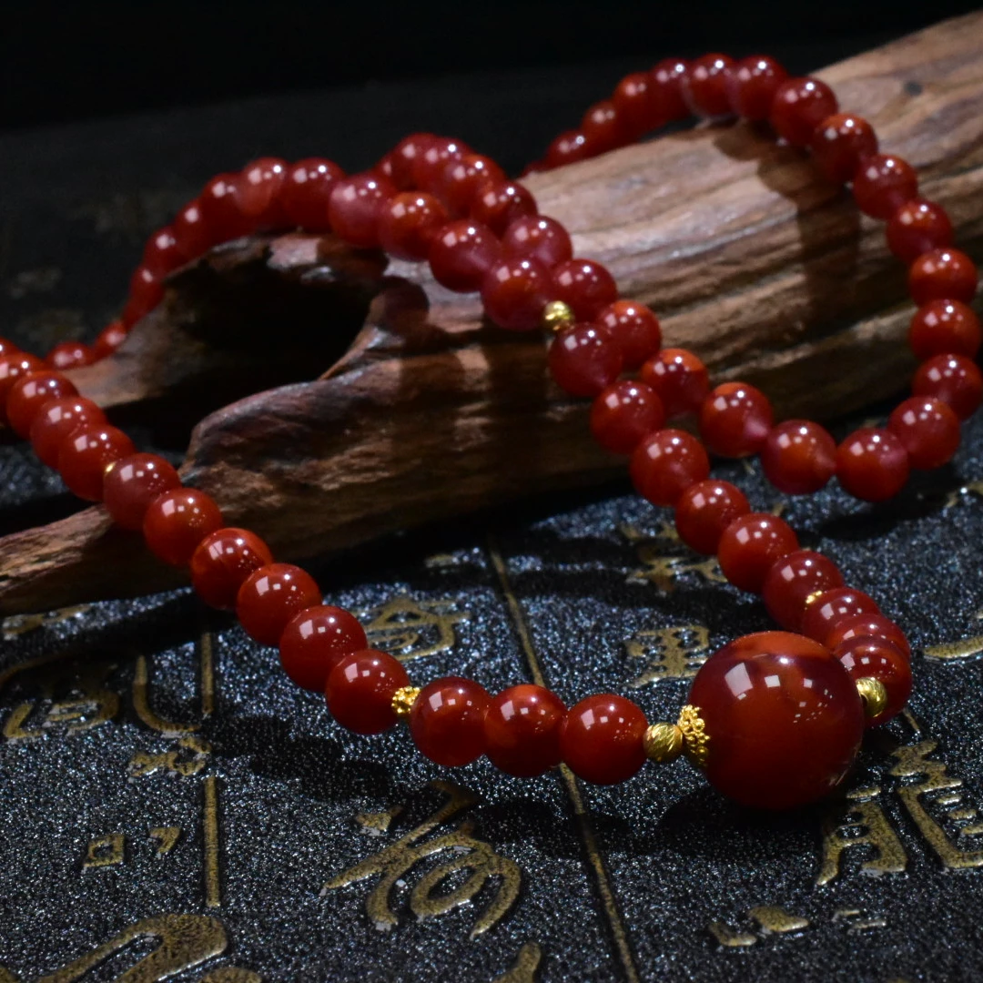 SJ【一九珠宝】18K金南红瓦西毛衣链-卡6mm-多样性发一件  YJ2625