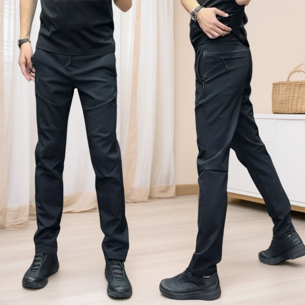 加绒休闲裤男士冬季黑色直筒裤户外冲锋裤潮牌简约长裤男秋冬款裤