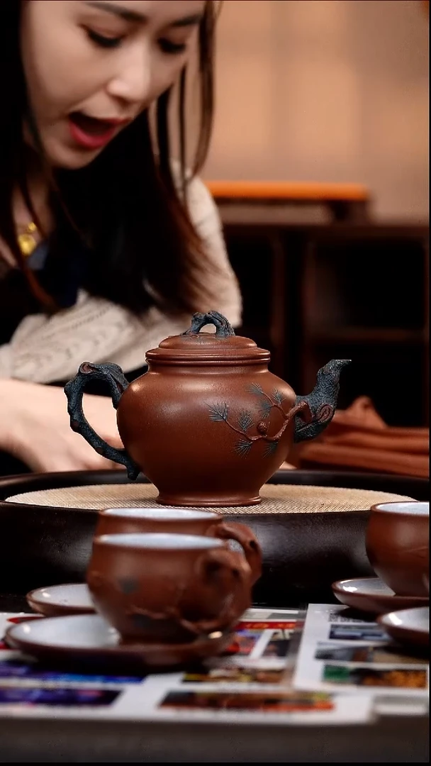 茶壶紫砂YJY121 岁寒三友  套组    彭年紫泥   500cc