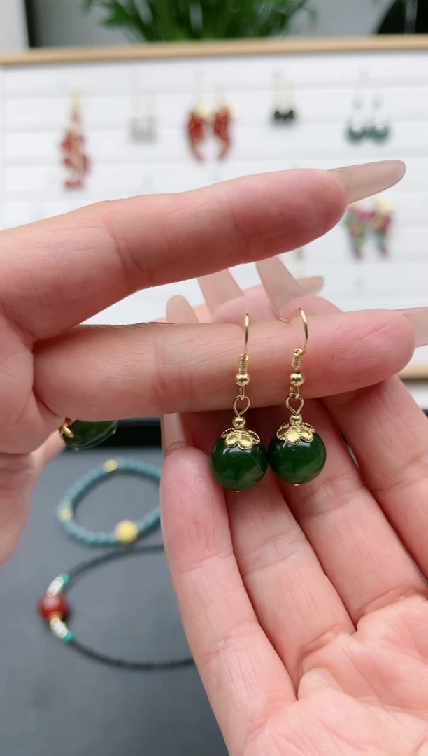 【闪购商品】玛瑙/玉髓耳饰银S925镀金镶嵌8011