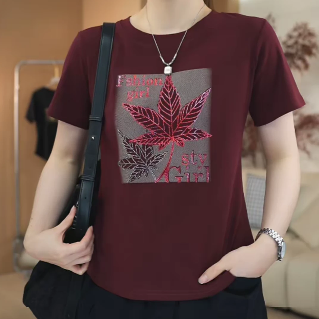 【印花+烫钻】 减龄遮肉显瘦时尚领短袖T恤