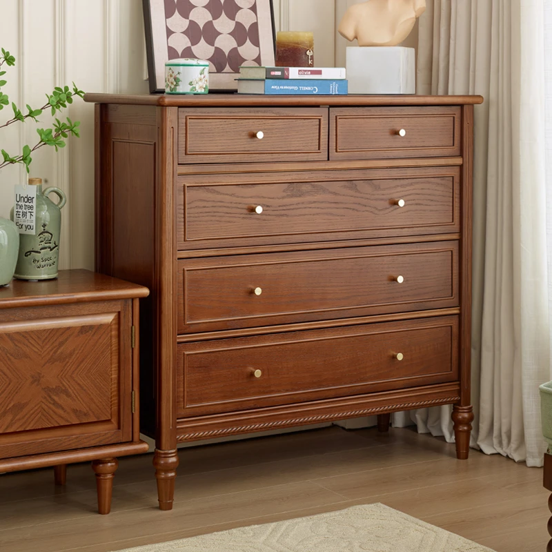 法式中古复古风全实木五六斗柜美式简约卧室斗柜储物柜客厅收纳柜