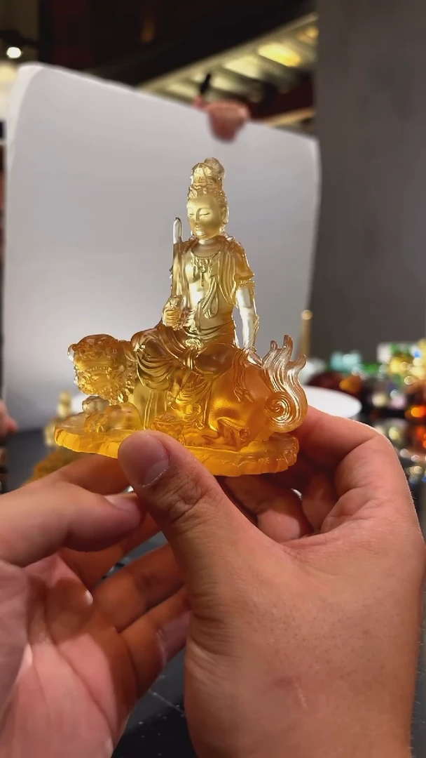 琉璃摆件0701149-1文殊菩萨(狮子坐骑)