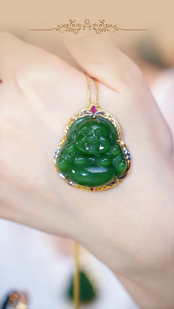 和田玉18K金镶嵌吊坠(不含链)30mm佛公