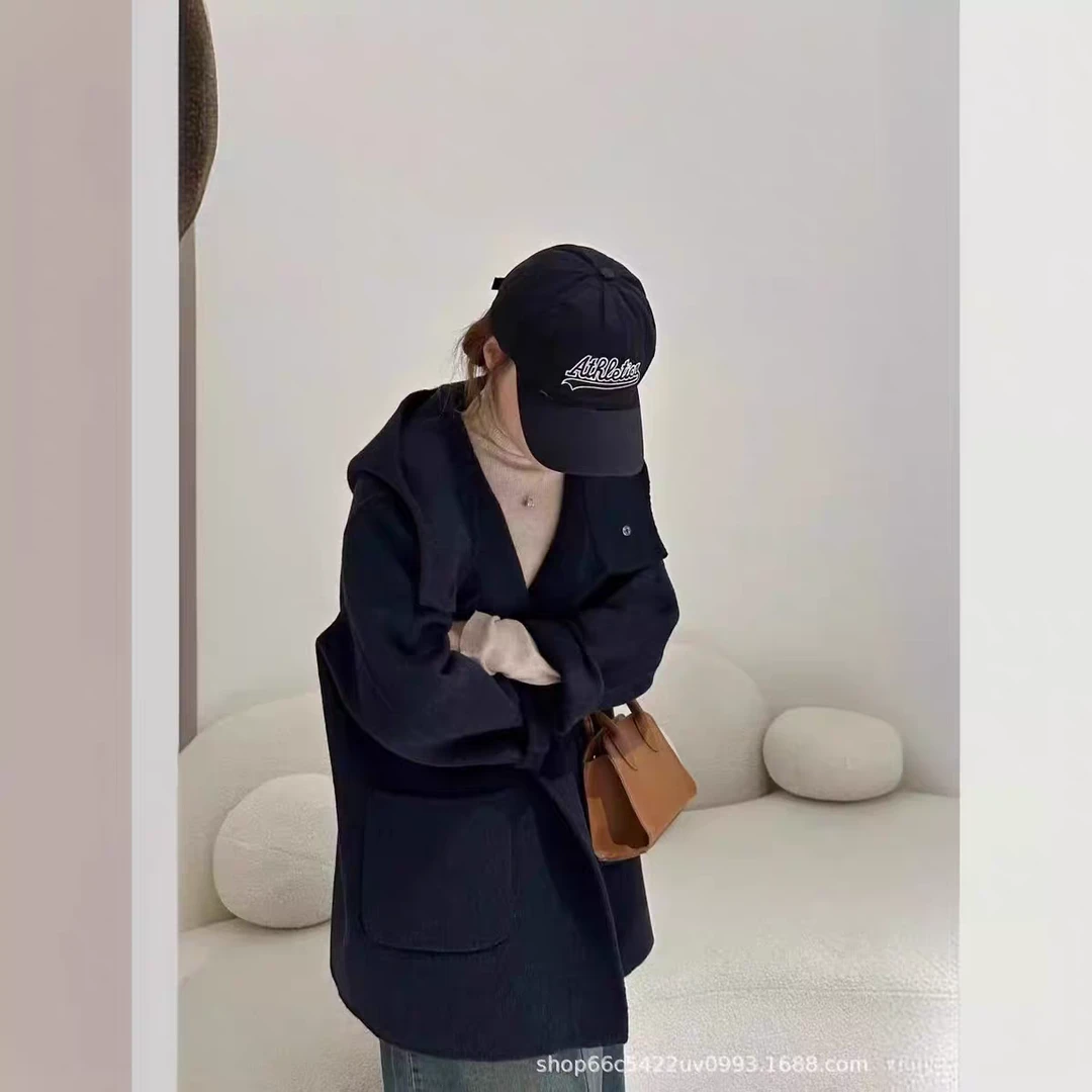 牛角扣连帽双面羊毛外套  8530