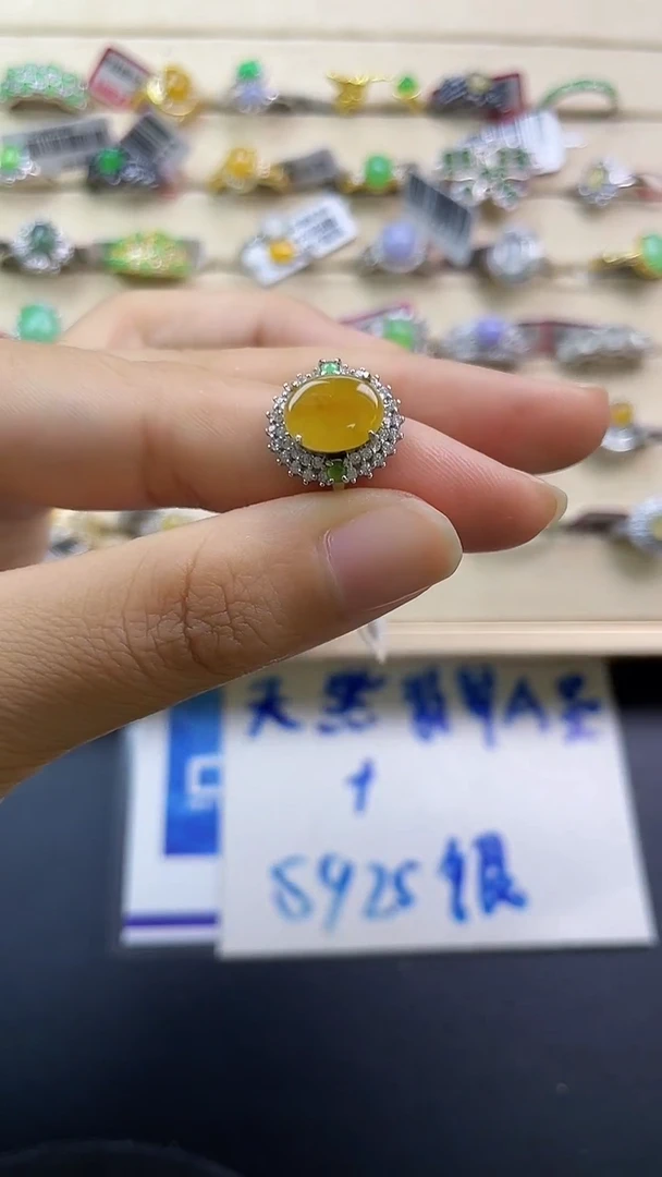 银S925镶嵌戒指翡翠翡翠 蛋面 银S925镶嵌