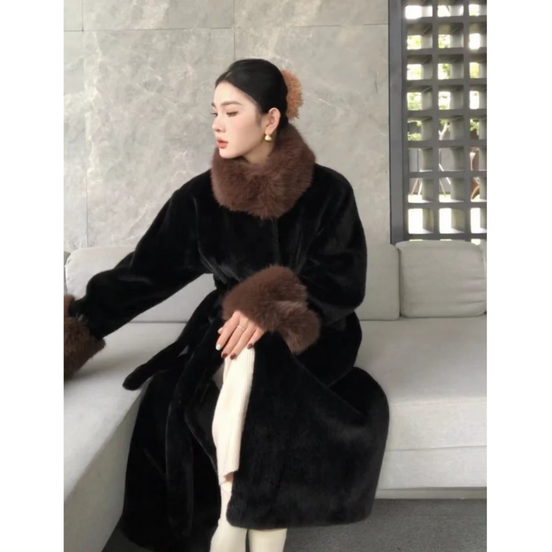 【高贵品质】进口环保水貂米貂大衣2024冬韩版奢华保暖气质外套