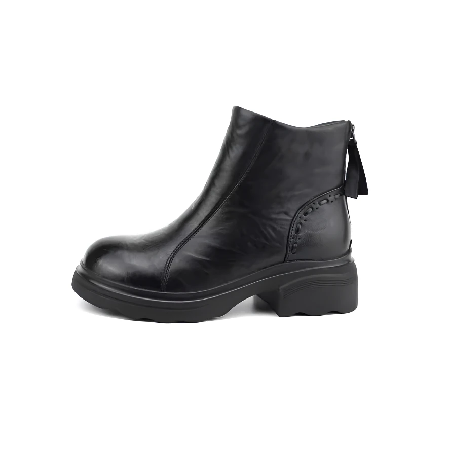 KANGNAI/康奈2025冬款11258337粗跟羊皮后拉链休闲舒适加绒短靴