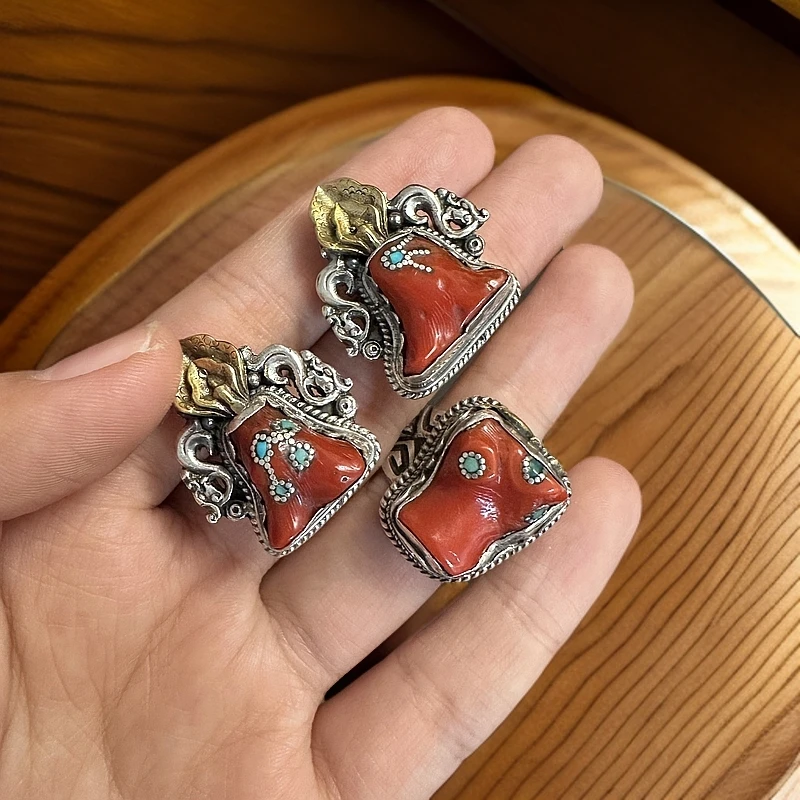 925银戒指 国外原创925银戒指复古纯手工镶嵌錾刻工艺经典高级