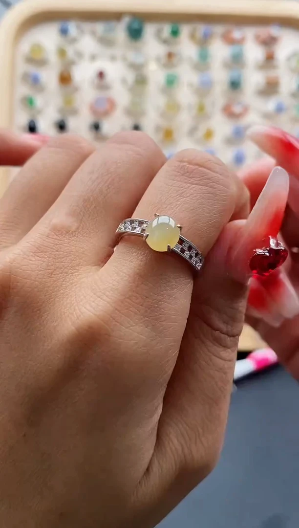 【闪购商品】翡翠戒指银S925镶嵌缅甸天然A货翡翠222 1-9