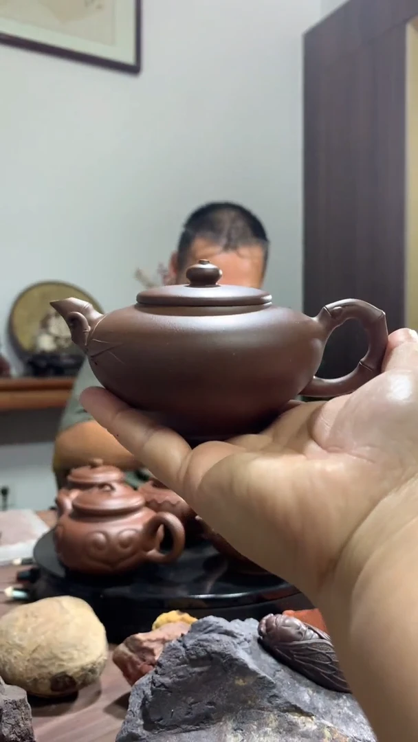 茶壶紫砂大**我半手原矿紫泥扁竹壶