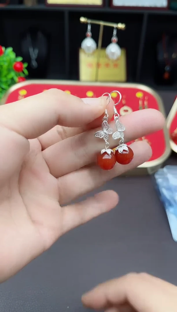 【闪购商品】南红玛瑙耳饰银S925镶嵌417000