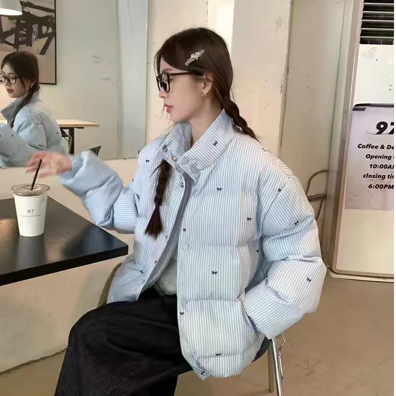 【毛毛专属】美式蝴蝶结条纹面包棉服