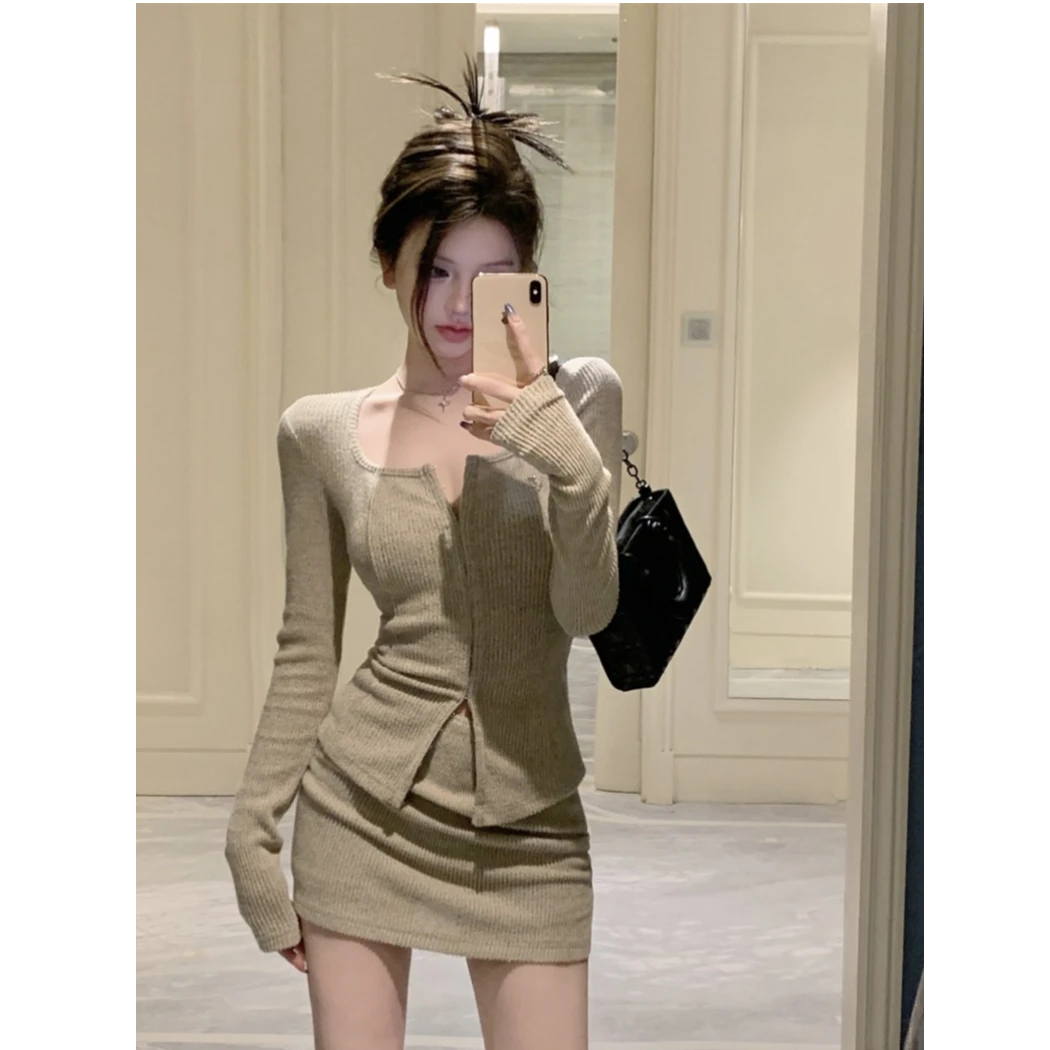 2025新款美式甜心百搭针织套装裙女秋冬韩剧法式温柔气质显瘦冬装