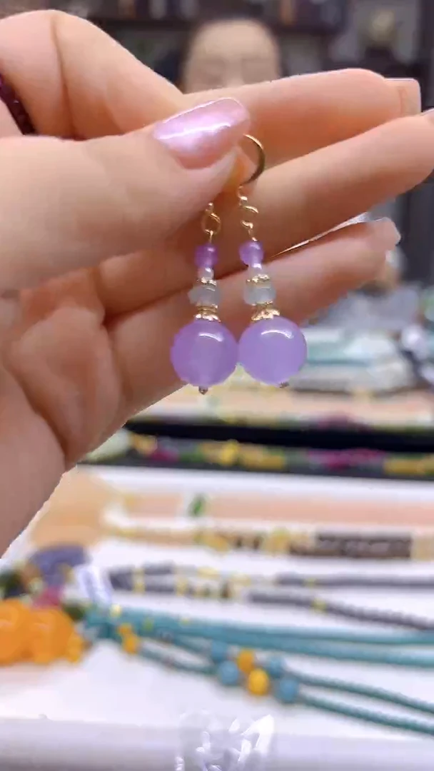 翡翠14K金镶嵌耳饰DIY款E822