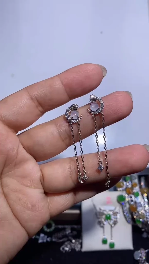 银S925镶嵌翡翠耳饰耳坠