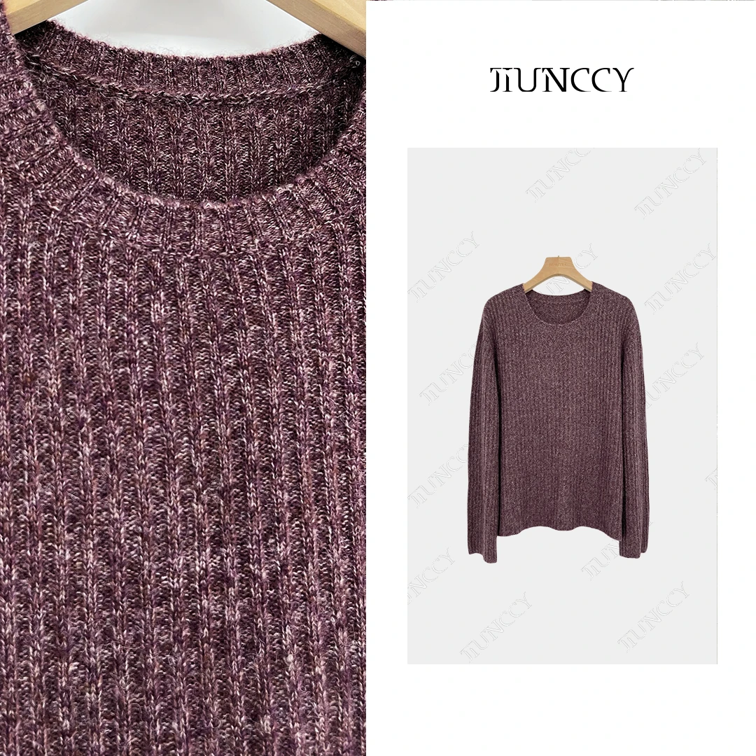 JIUNCCY【紫叶】婴羊驼绒羊毛特种彩色花纱休闲套头毛衣 42ZZ068B