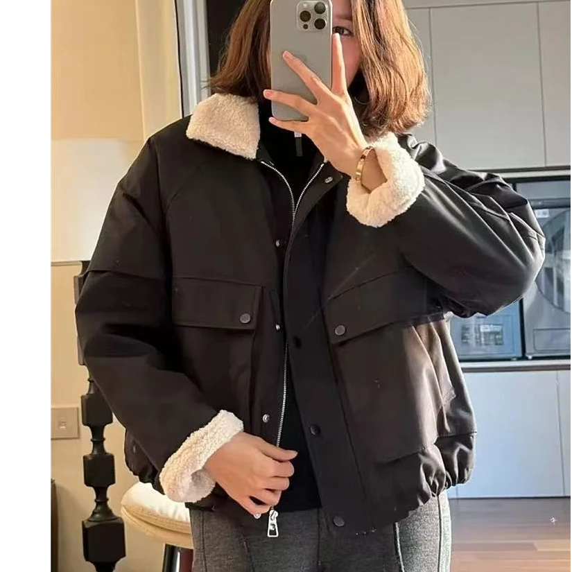 932翻领派克女休闲宽松工装外套