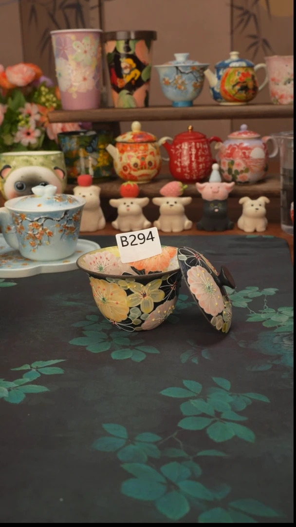 花满蹊  黑色紫砂盖碗294