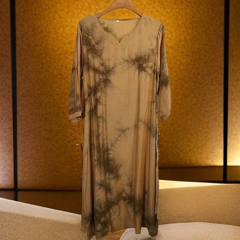 【小老弟专属】金枝玉叶扎染  时尚休闲收腰女装系带气质百搭连衣裙