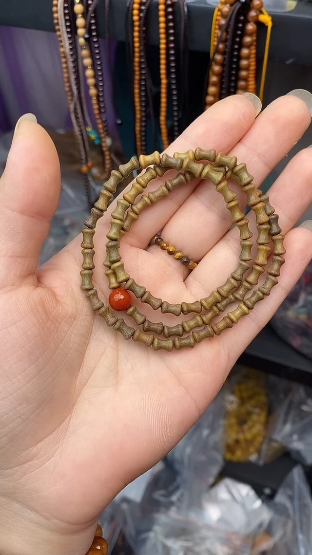 未镶嵌维腊木（绿檀）手串绿檀竹节三圈