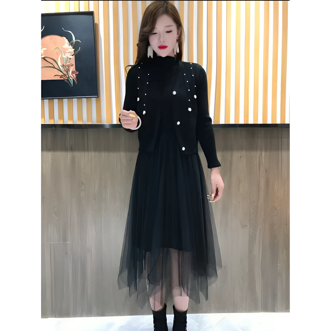 两件套马甲连衣裙时尚套装连衣裙仙女风轻奢时尚针织